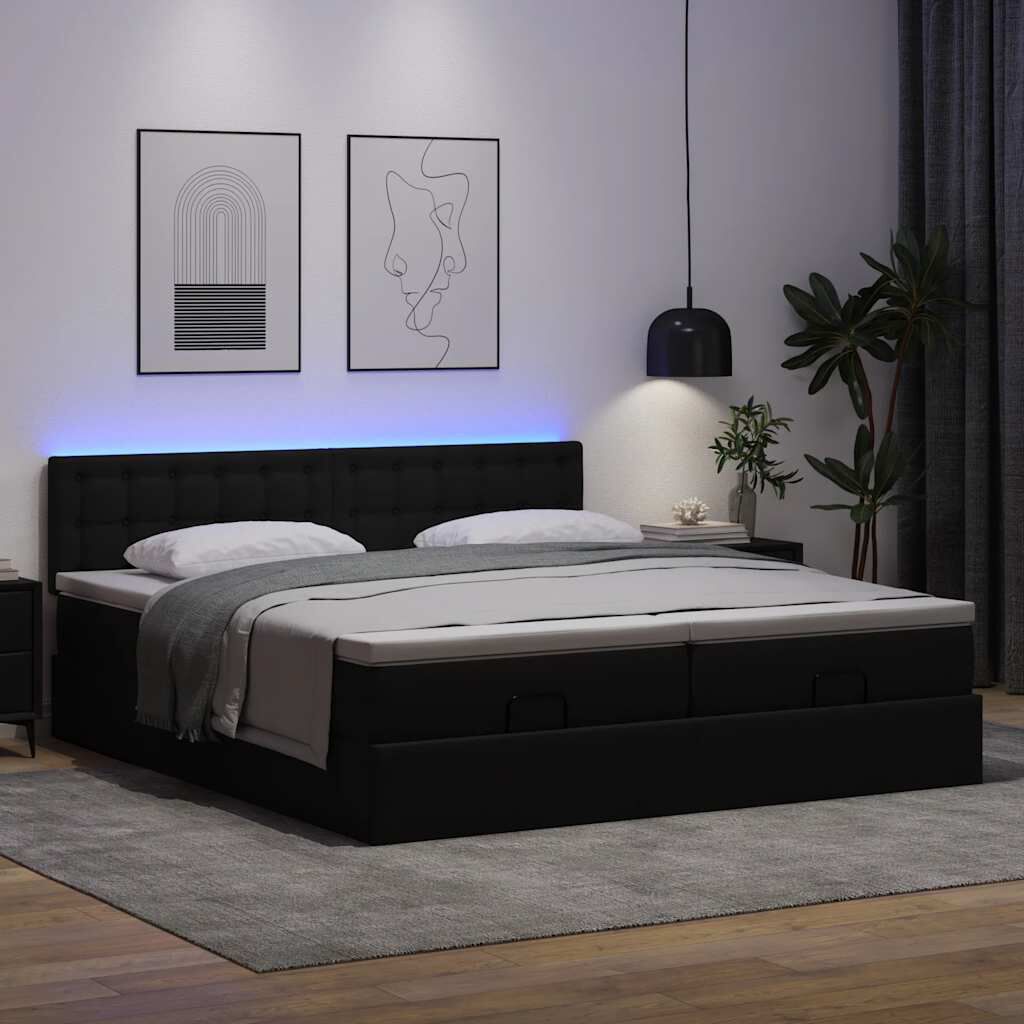 Lit coffre ottoman à LED avce matelas - surmatelas - tête de lit - Modèle Céleste