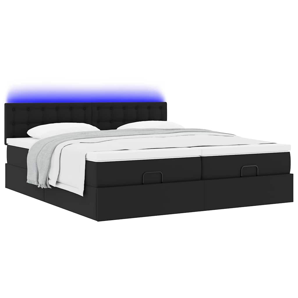 Lit coffre ottoman à LED avce matelas - surmatelas - tête de lit - Modèle Céleste