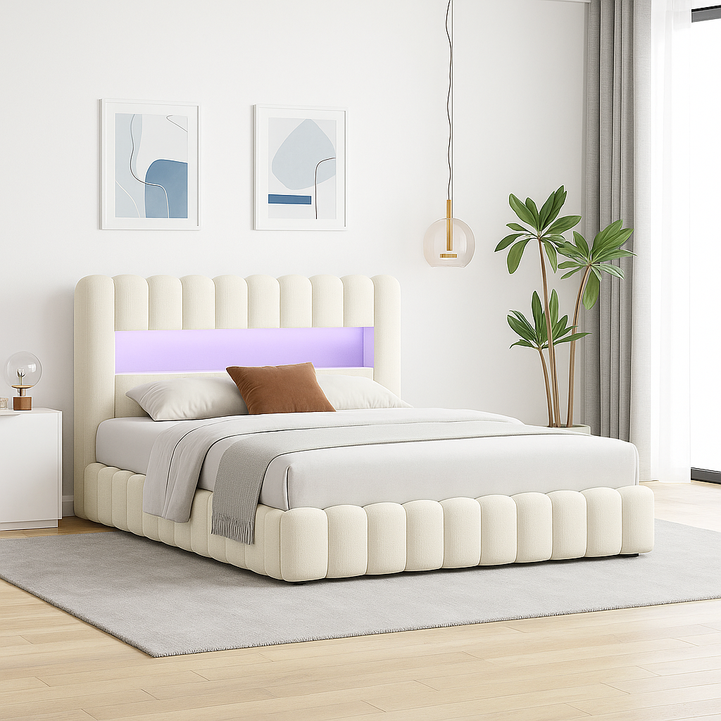 Lit coffre à LED avec prise USB - Modèle Aveline