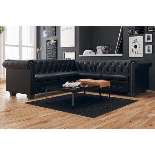 Canapé d'angle Chesterfield en similicuir - Modèle Clément