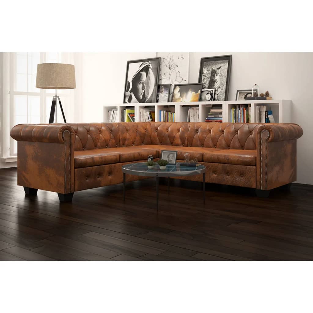Canapé d'angle Chesterfield en similicuir - Modèle Clément