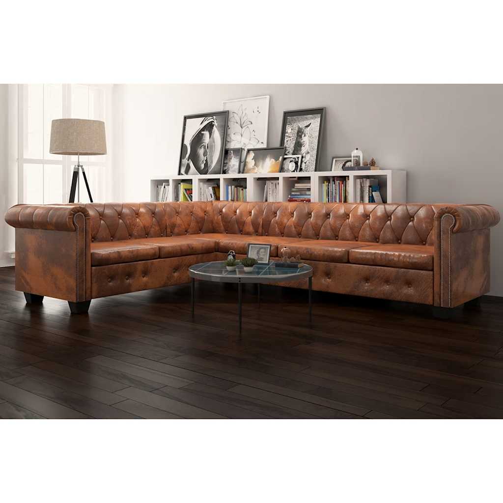 Canapé d'angle Chesterfield en similicuir - Modèle Clément