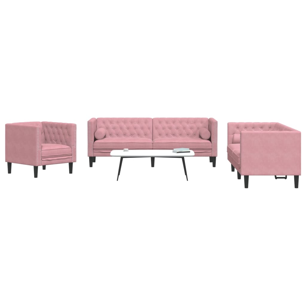 Ensemble de canapé Chesterfield avec traversins en velours - Modèle Raphaël