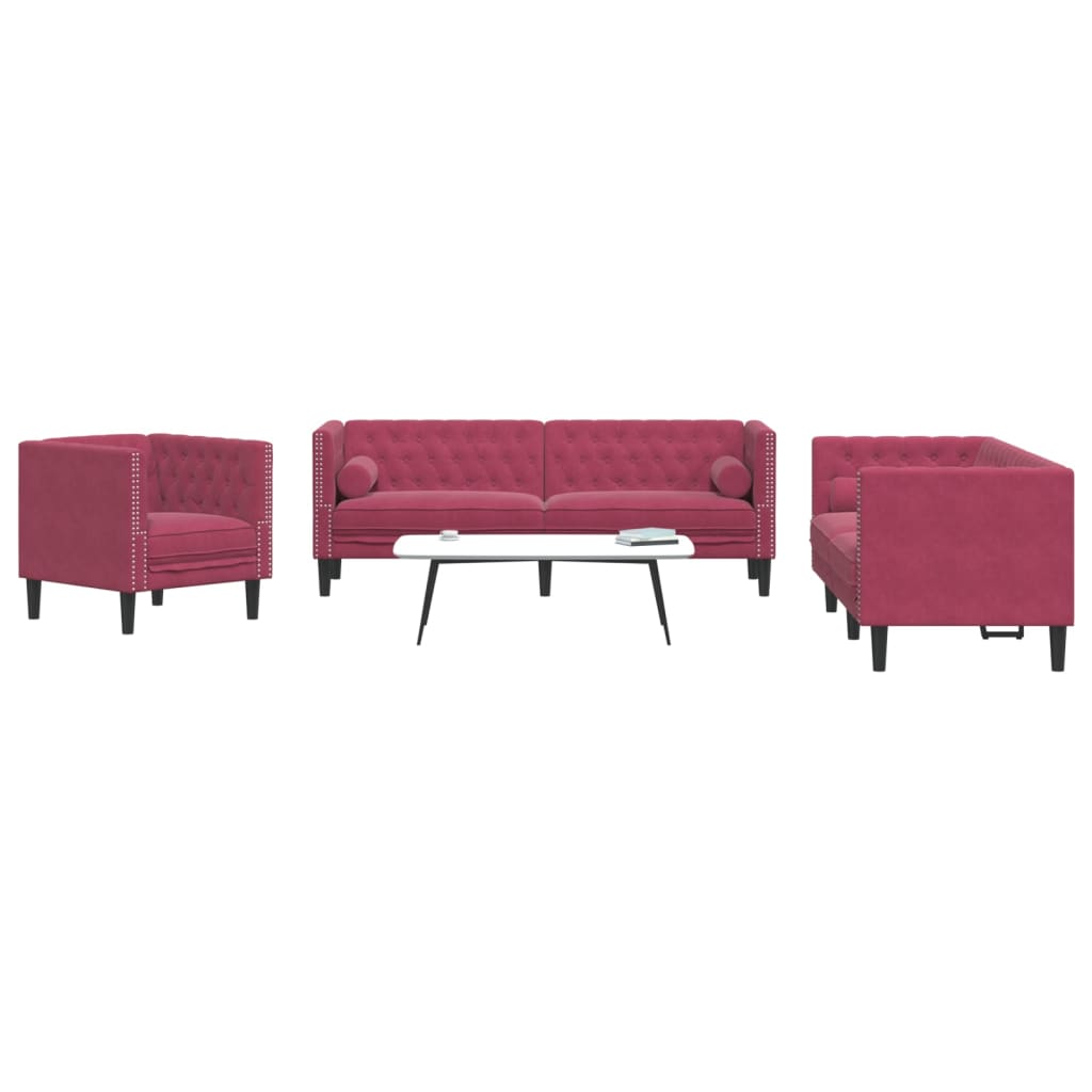 Ensemble de canapé Chesterfield avec traversins en velours - Modèle Raphaël