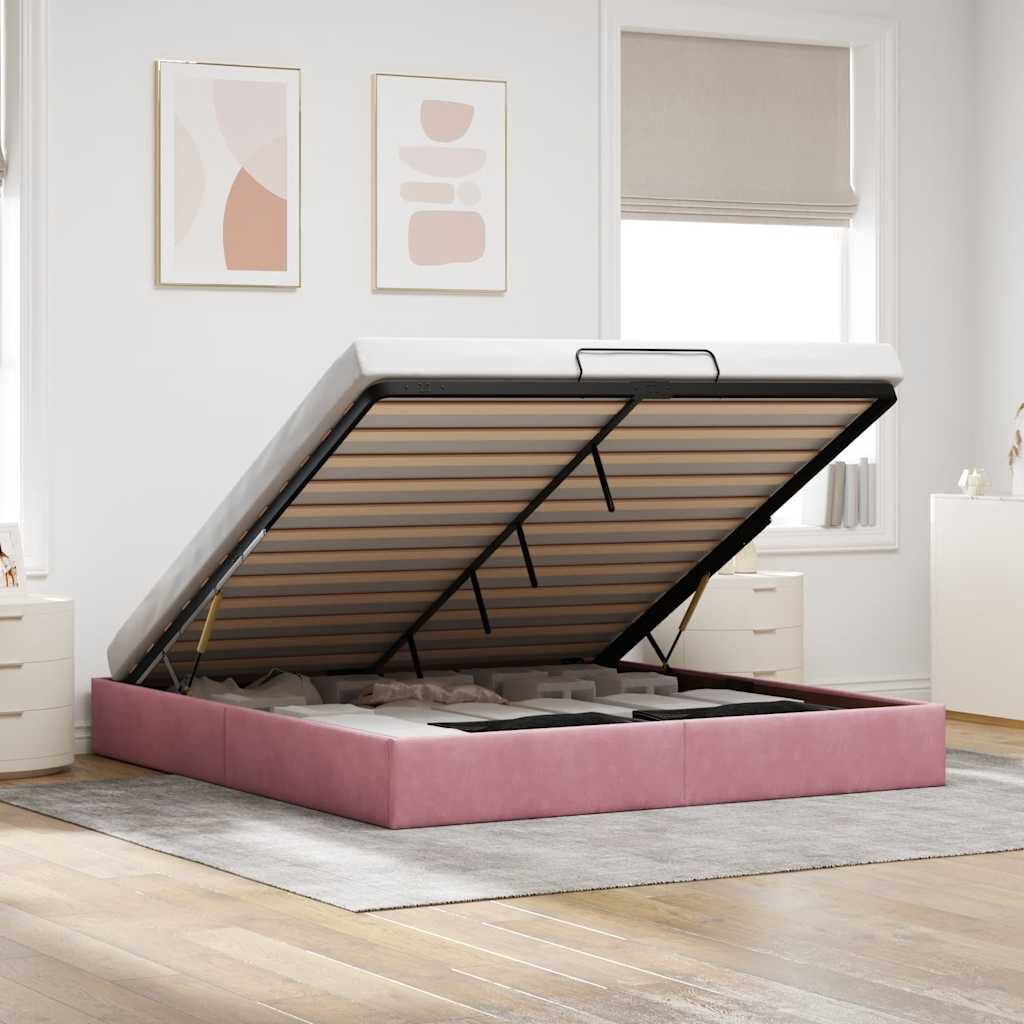 Lit coffre ottoman en velours - Modèle Eden