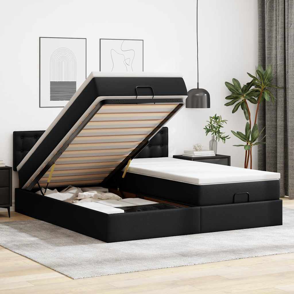 Lit coffre ottoman à LED avce matelas - surmatelas - tête de lit - Modèle Céleste