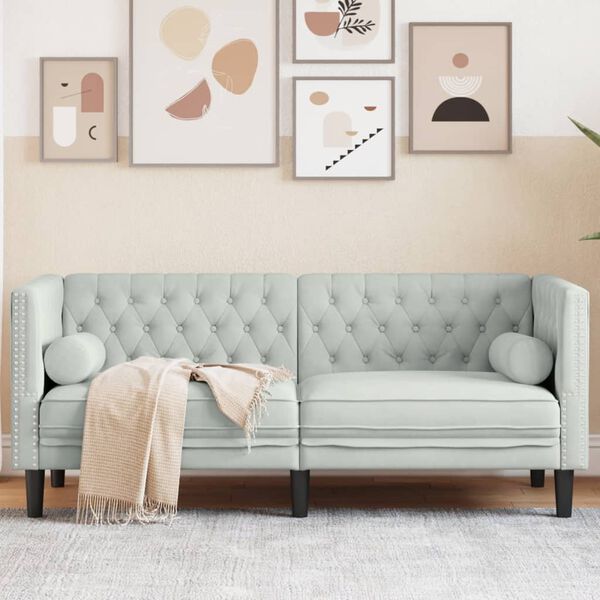 Canapé Chesterfield avec traversins en velours - Modèle Charles