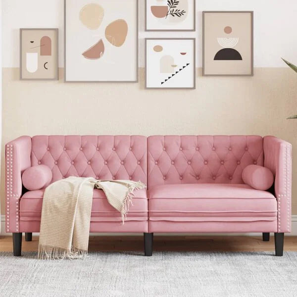 Canapé Chesterfield avec traversins en velours - Modèle Charles