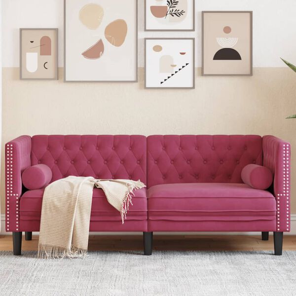 Canapé Chesterfield avec traversins en velours - Modèle Charles