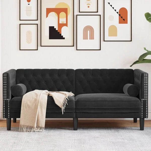 Canapé Chesterfield avec traversins en velours - Modèle Charles