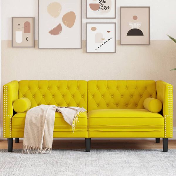 Canapé Chesterfield avec traversins en velours - Modèle Charles