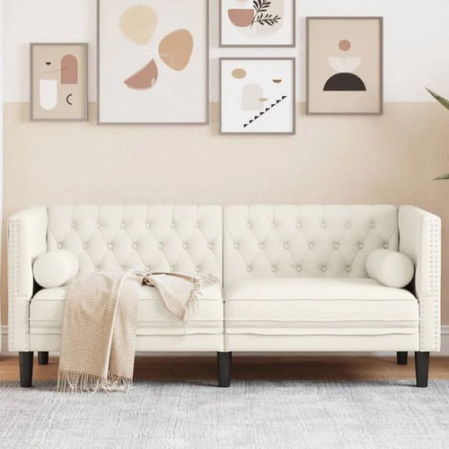 Canapé Chesterfield avec traversins en velours - Modèle Charles
