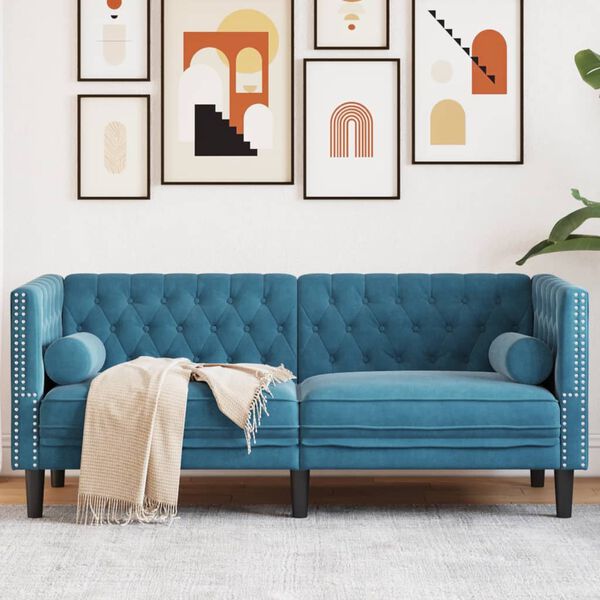 Canapé Chesterfield avec traversins en velours - Modèle Charles