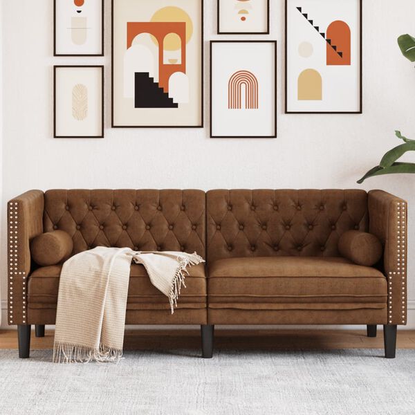 Canapé Chesterfield avec traversins en velours - Modèle Charles