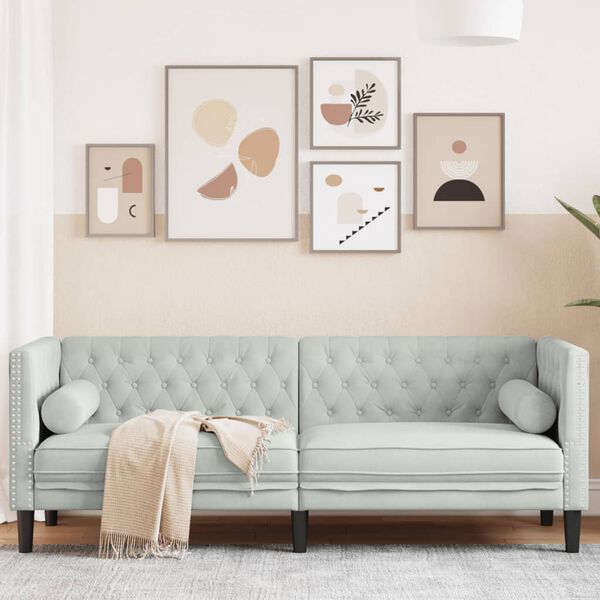 Canapé Chesterfield avec traversins en velours - Modèle Charles
