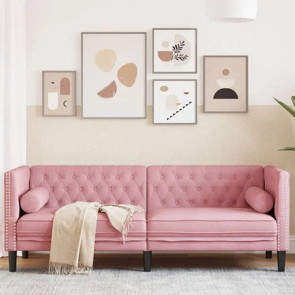 Canapé Chesterfield avec traversins en velours - Modèle Charles
