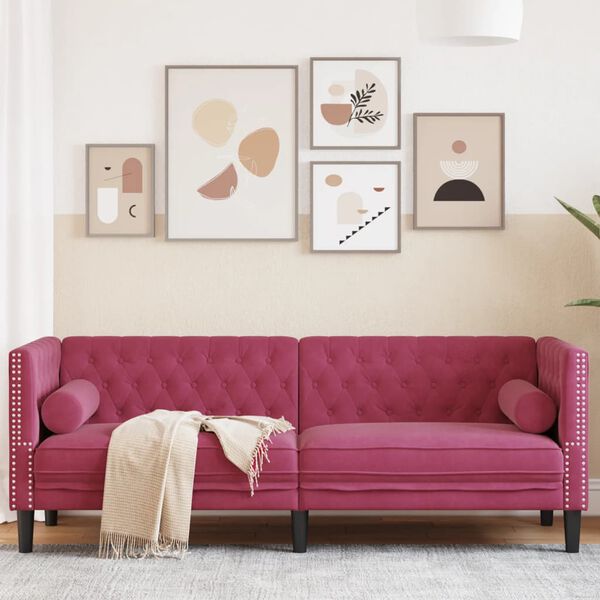Canapé Chesterfield avec traversins en velours - Modèle Charles