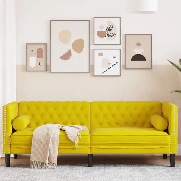 Canapé Chesterfield avec traversins en velours - Modèle Charles