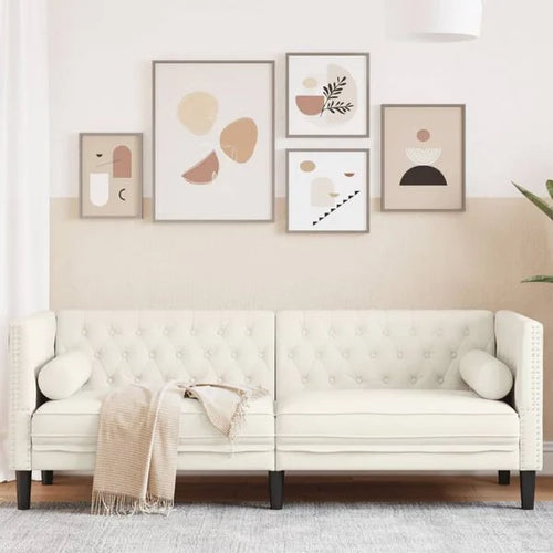 Canapé Chesterfield avec traversins en velours - Modèle Charles