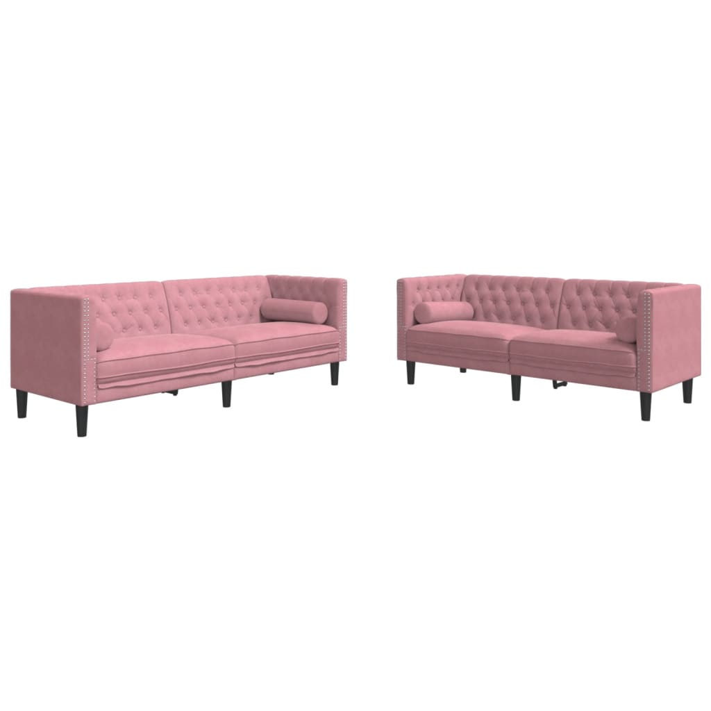 Ensemble de canapé Chesterfield avec traversins en velours - Modèle Raphaël