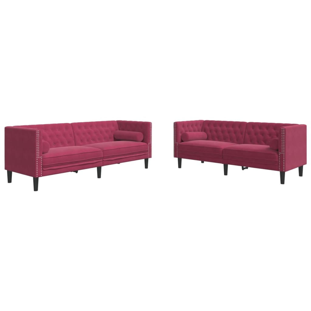 Ensemble de canapé Chesterfield avec traversins en velours - Modèle Raphaël