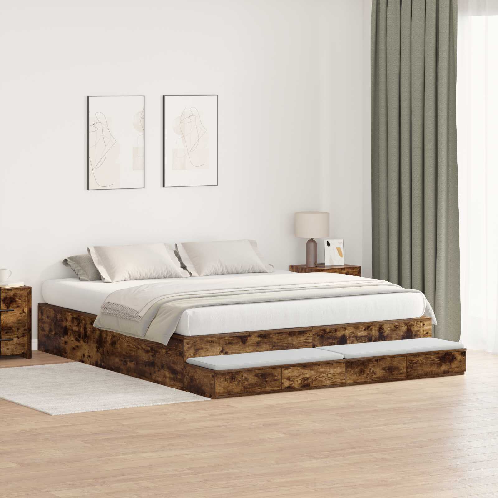 Lit coffre en bois avec rangement - matelas inclus - Modèle Naya