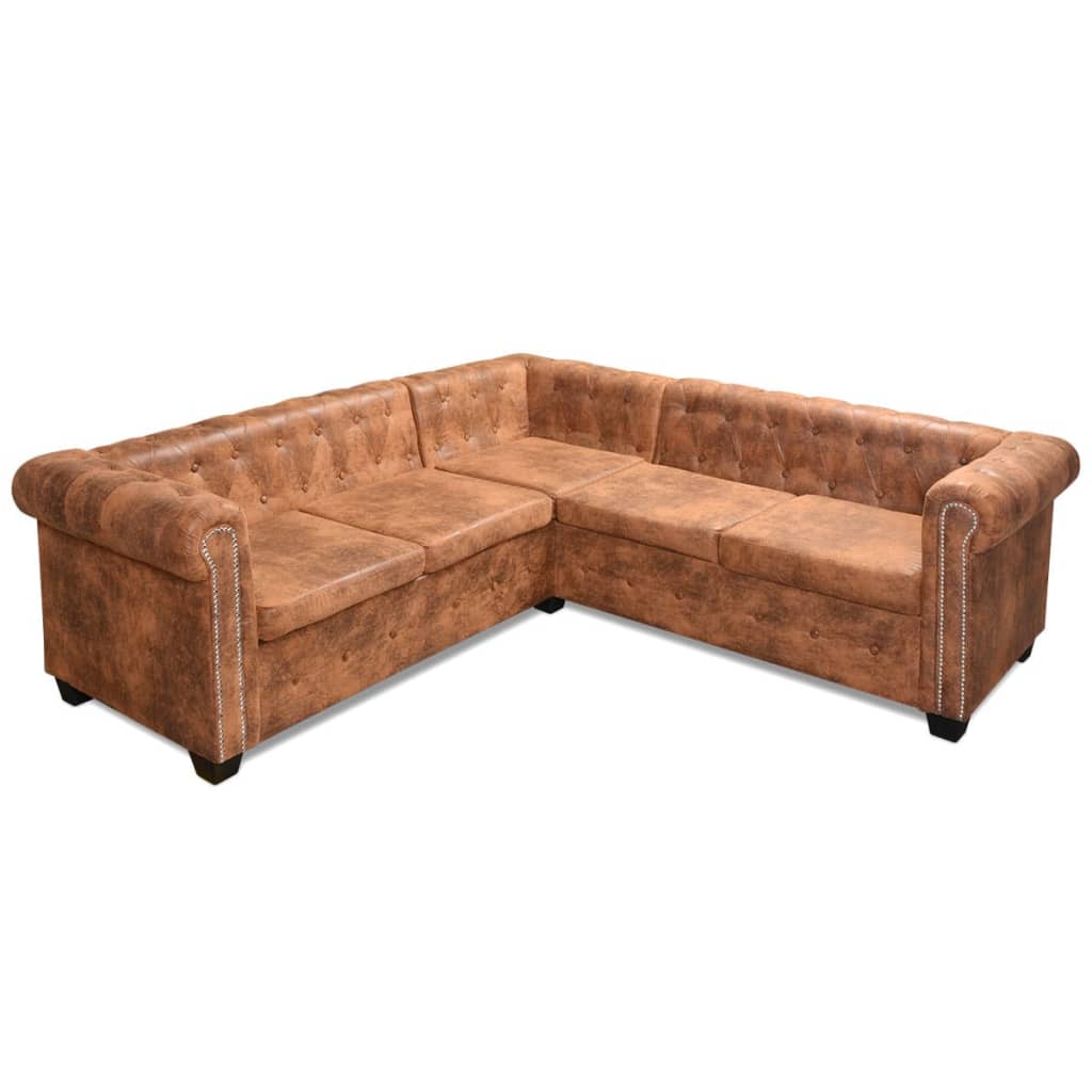 Canapé d'angle Chesterfield en similicuir - Modèle Clément