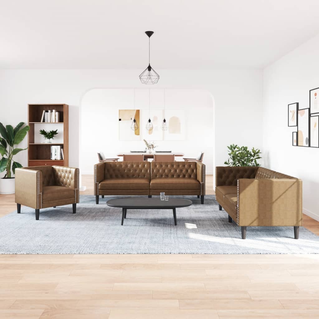 Ensemble de canapé Chesterfield en similicuir - Modèle Arthur