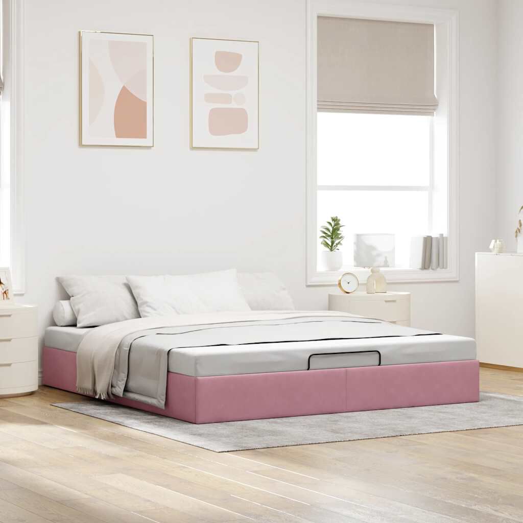 Lit coffre ottoman en velours - Modèle Eden