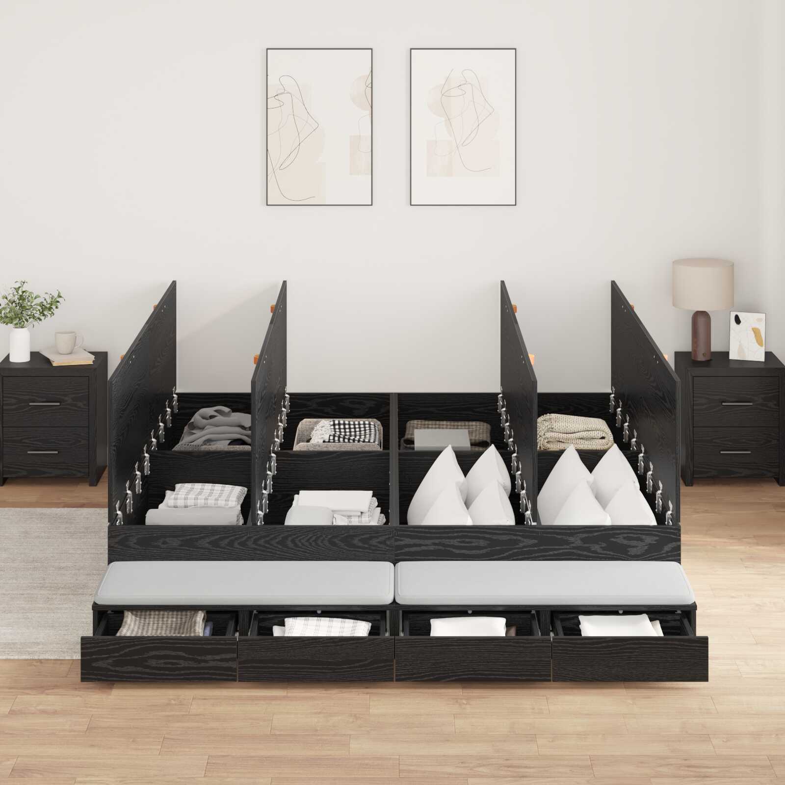 Lit coffre en bois avec rangement - matelas inclus - Modèle Naya