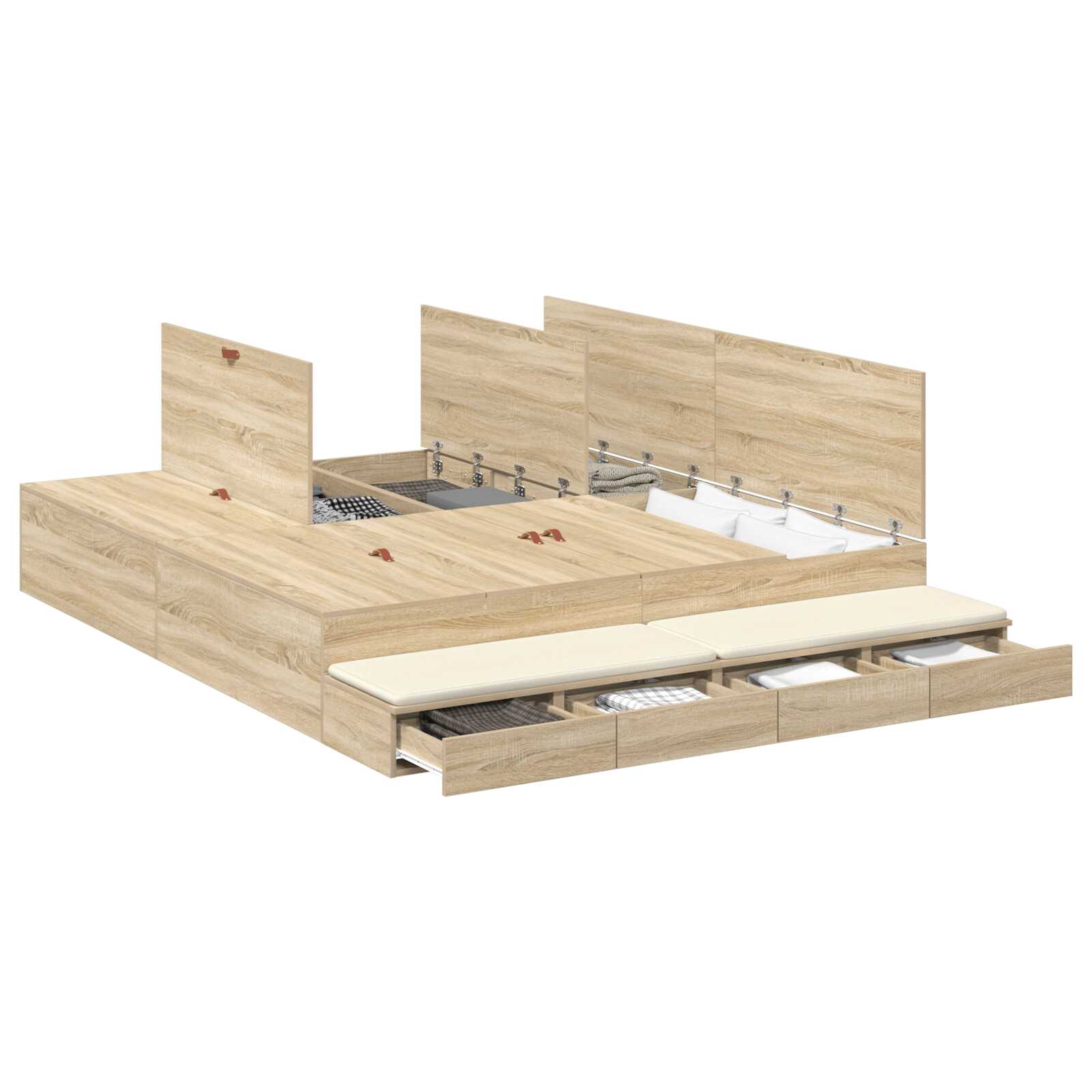 Lit coffre en bois avec rangement - matelas inclus - Modèle Naya