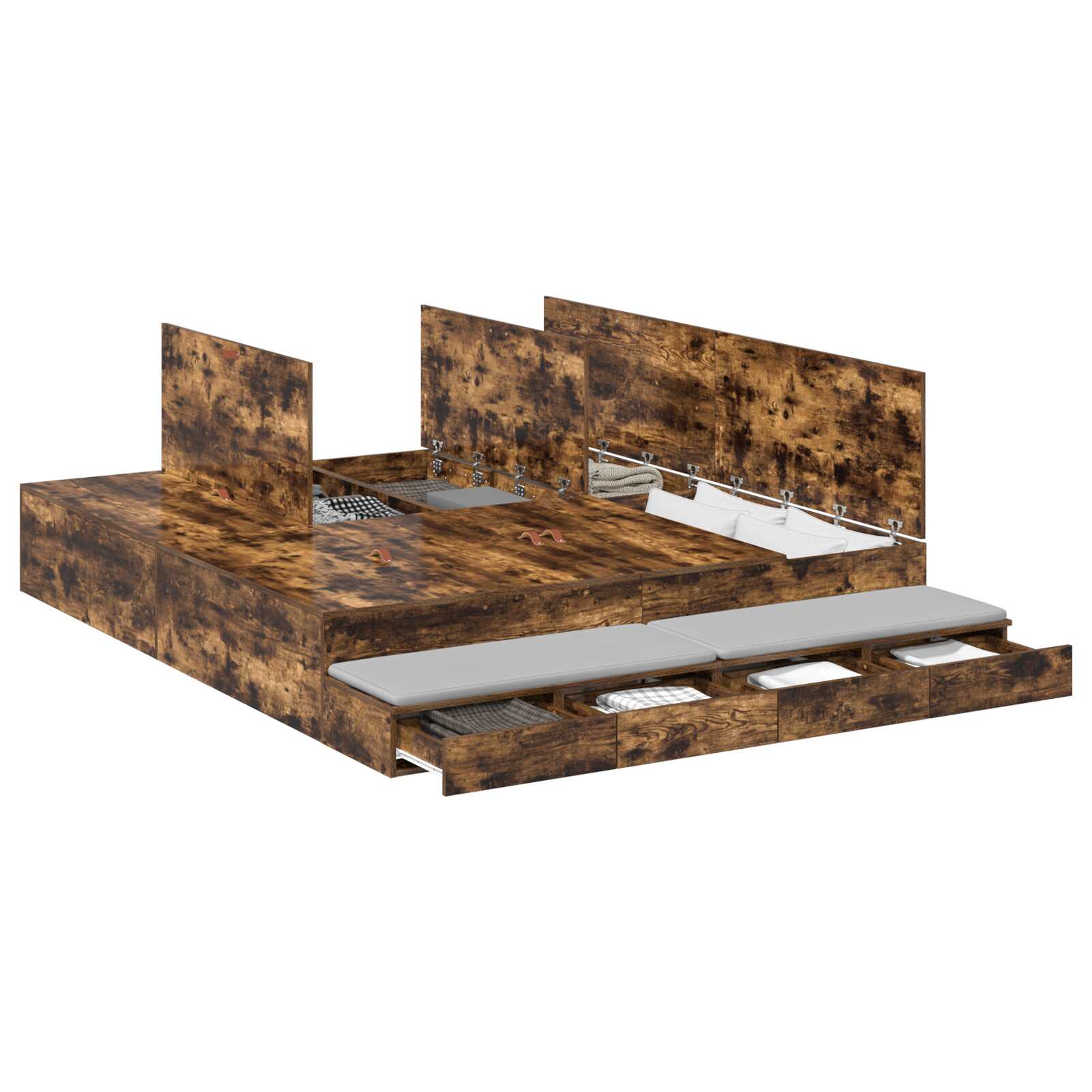 Lit coffre en bois avec rangement - matelas inclus - Modèle Naya