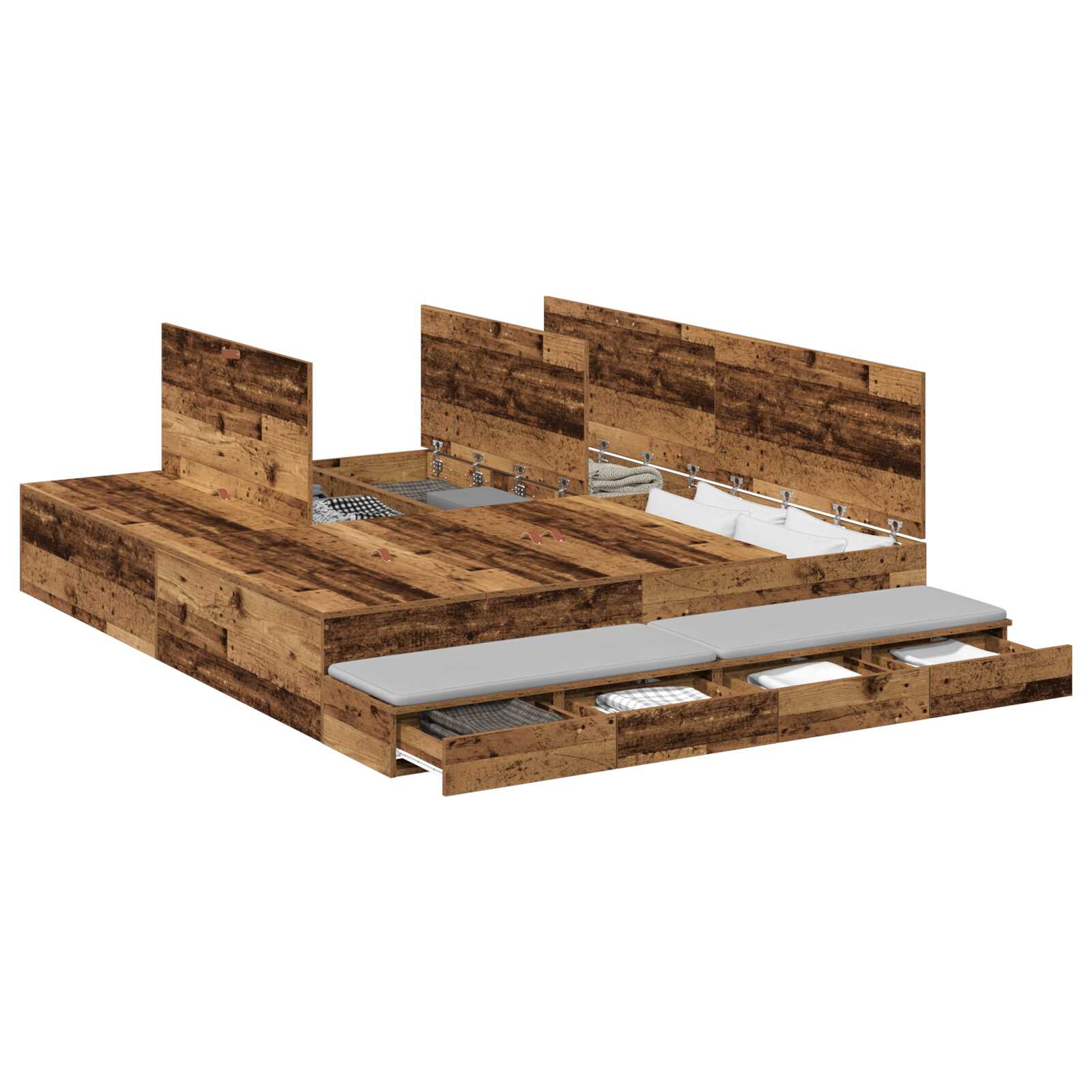 Lit coffre en bois avec rangement - matelas inclus - Modèle Naya