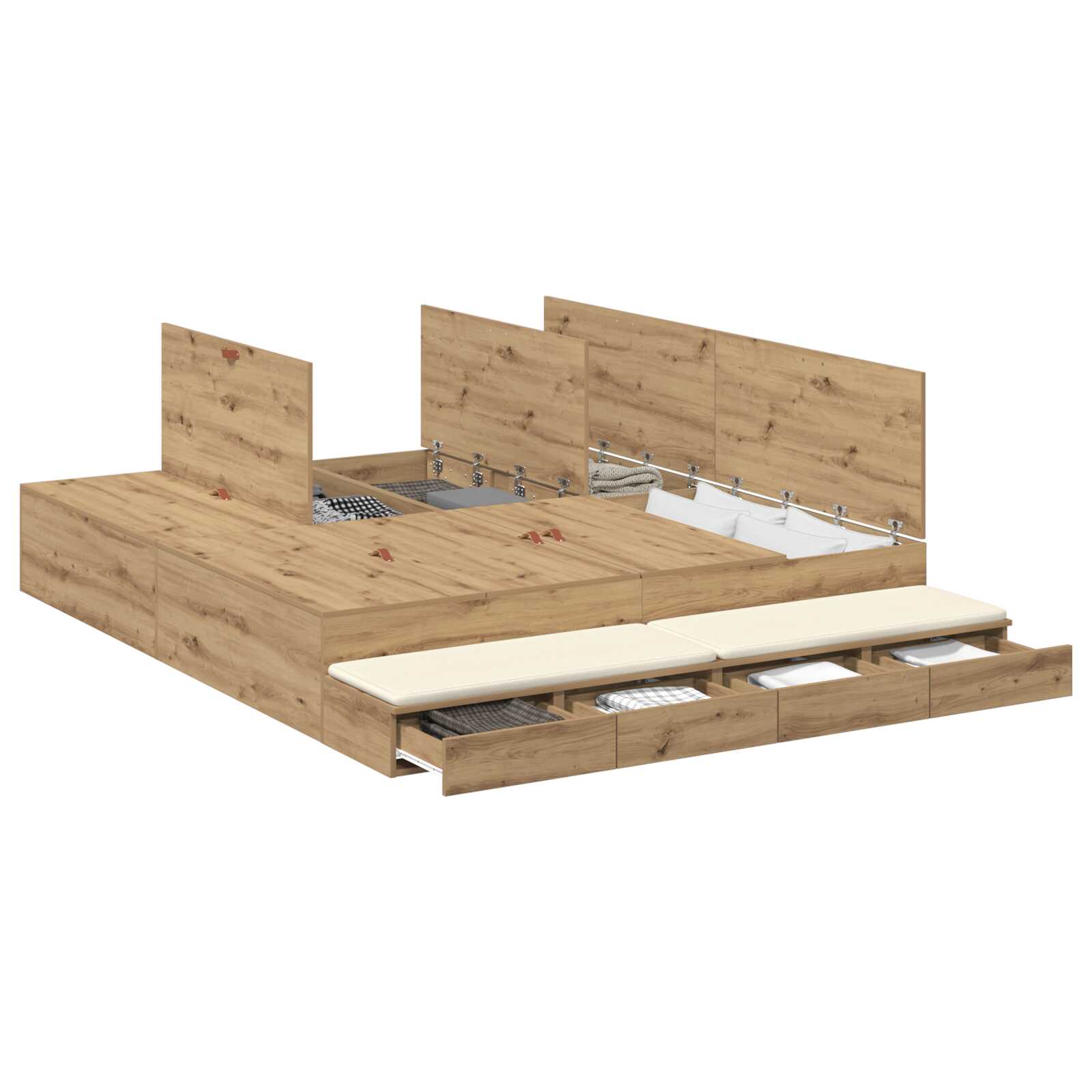 Lit coffre en bois avec rangement - matelas inclus - Modèle Naya