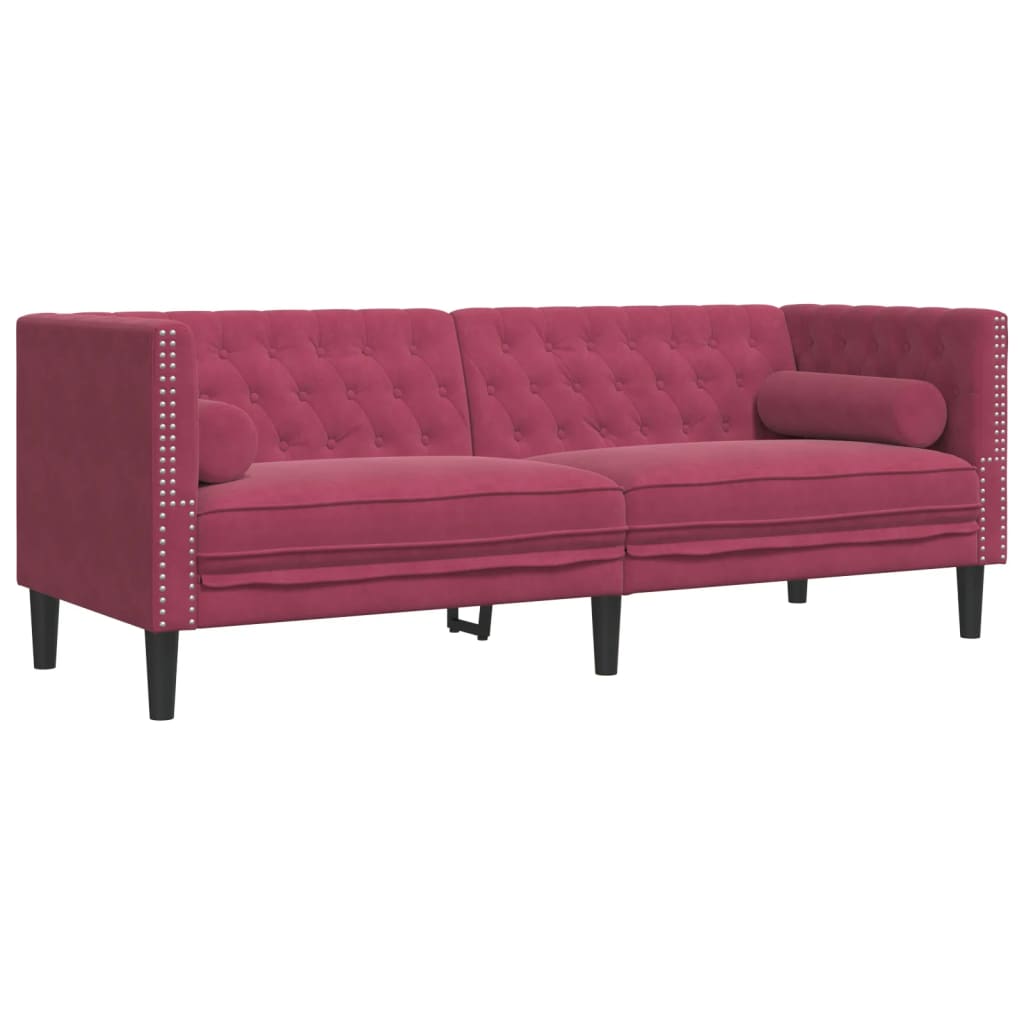 Ensemble de canapé Chesterfield avec traversins en velours - Modèle Raphaël