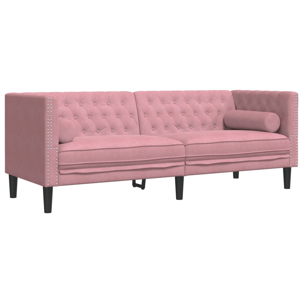 Ensemble de canapé Chesterfield avec traversins en velours - Modèle Raphaël