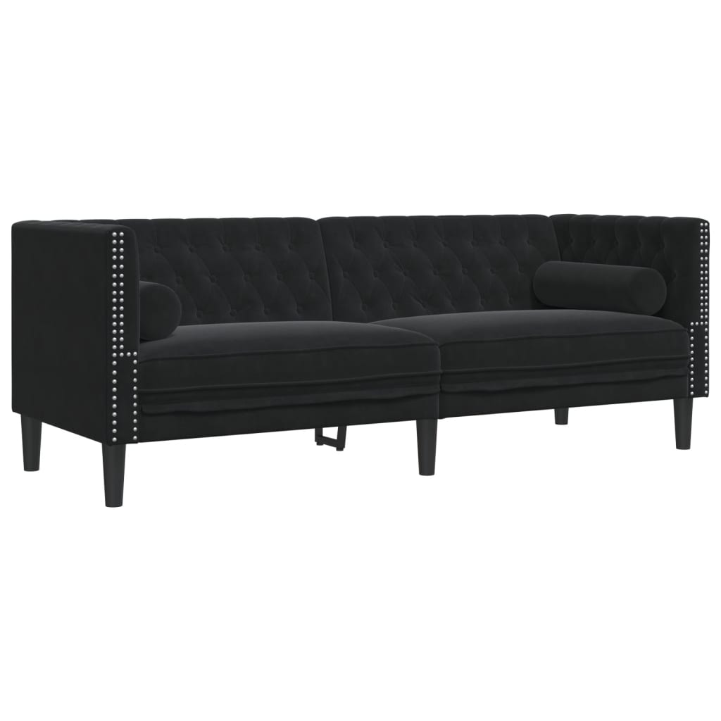 Ensemble de canapé Chesterfield avec traversins en velours - Modèle Raphaël
