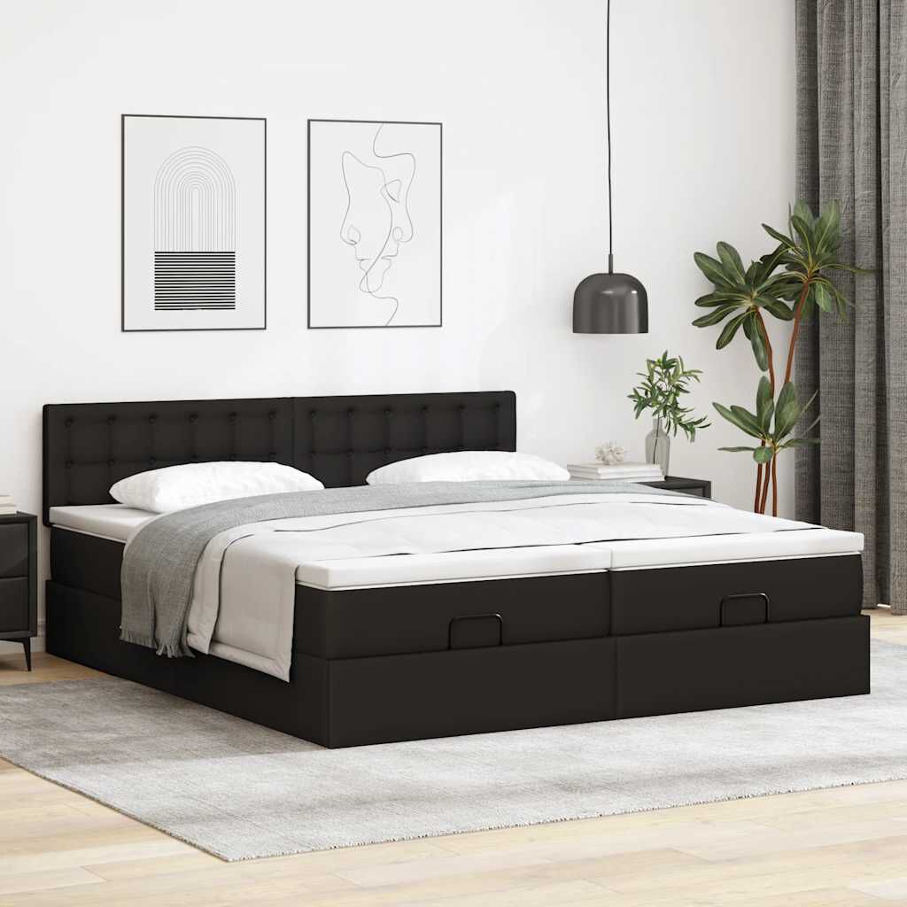 Lit coffre ottoman à LED avce matelas - surmatelas - tête de lit - Modèle Céleste