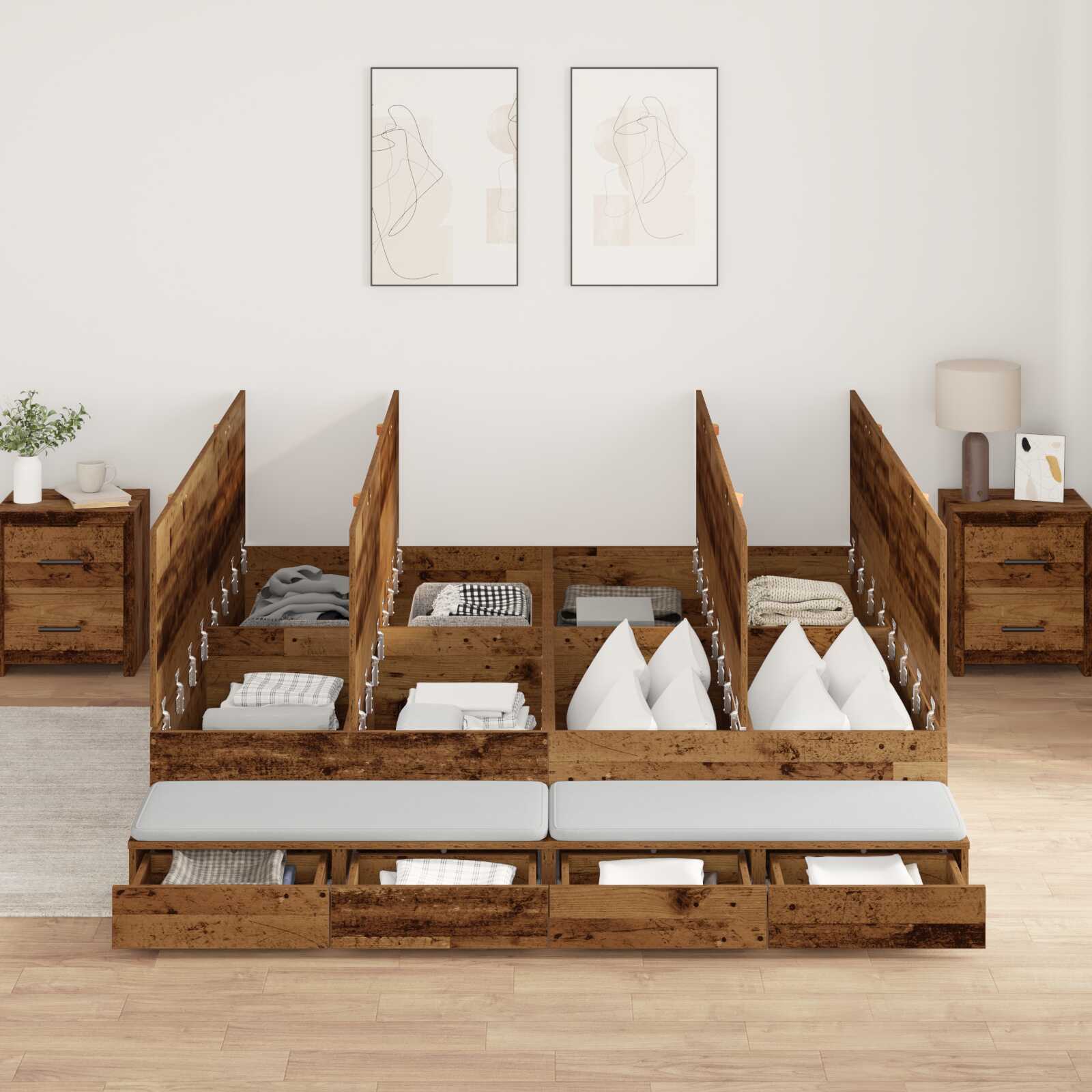 Lit coffre en bois avec rangement - matelas inclus - Modèle Naya