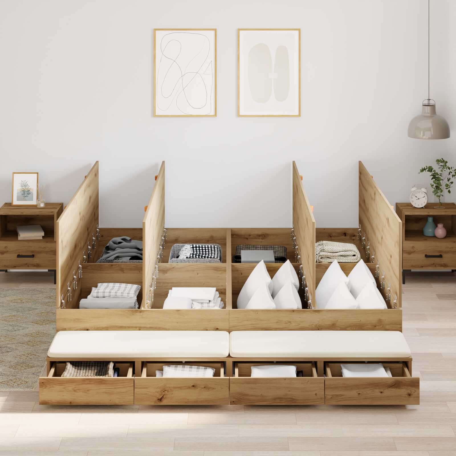 Lit coffre en bois avec rangement - matelas inclus - Modèle Naya