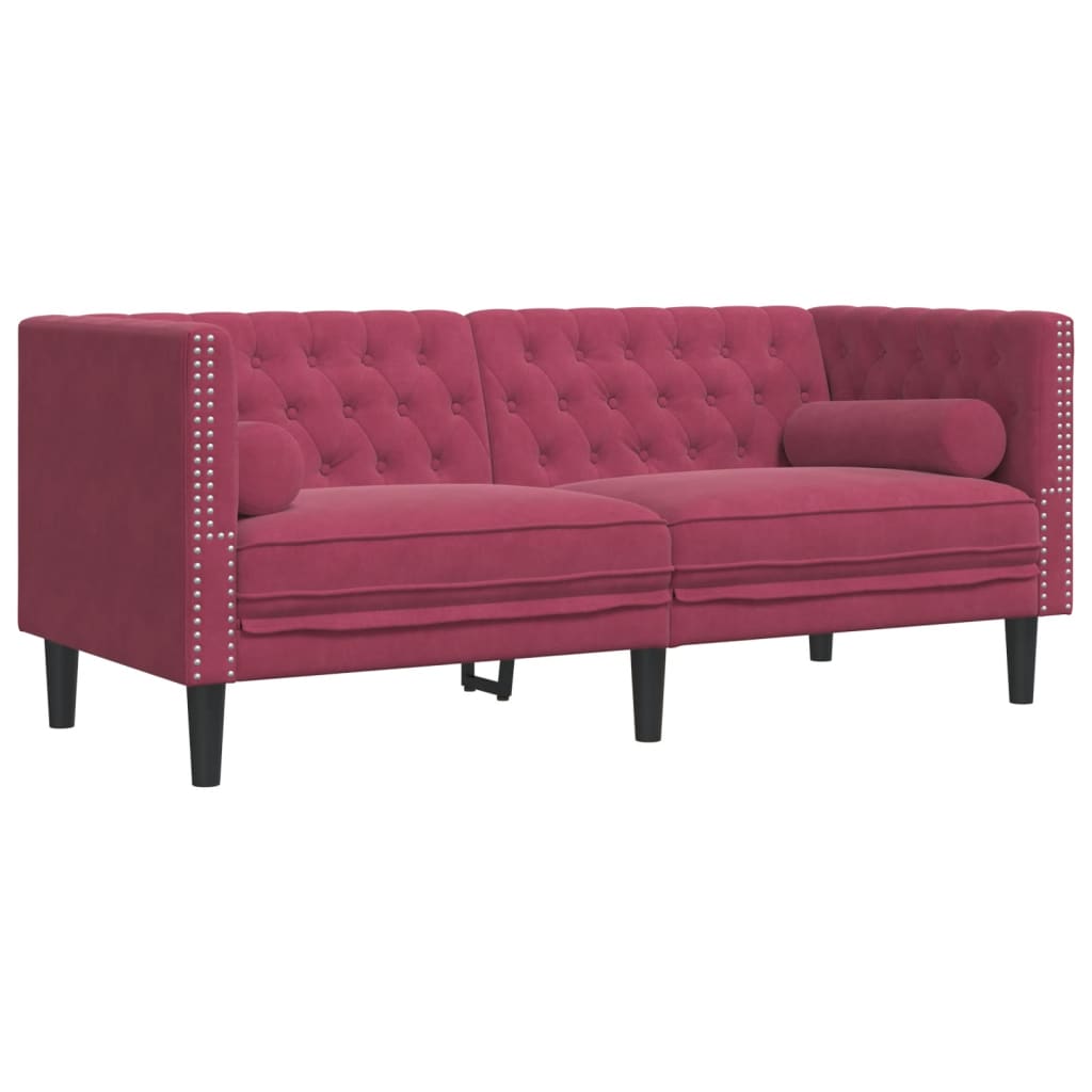 Ensemble de canapé Chesterfield avec traversins en velours - Modèle Raphaël