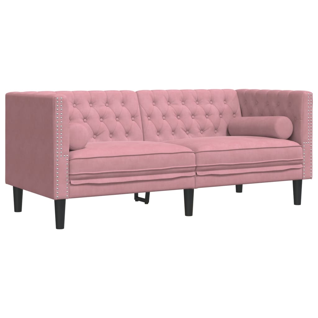 Ensemble de canapé Chesterfield avec traversins en velours - Modèle Raphaël