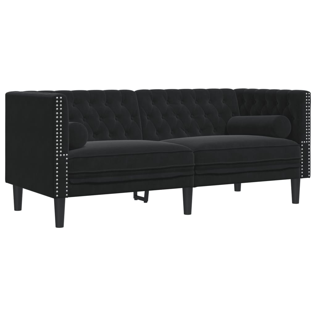 Ensemble de canapé Chesterfield avec traversins en velours - Modèle Raphaël