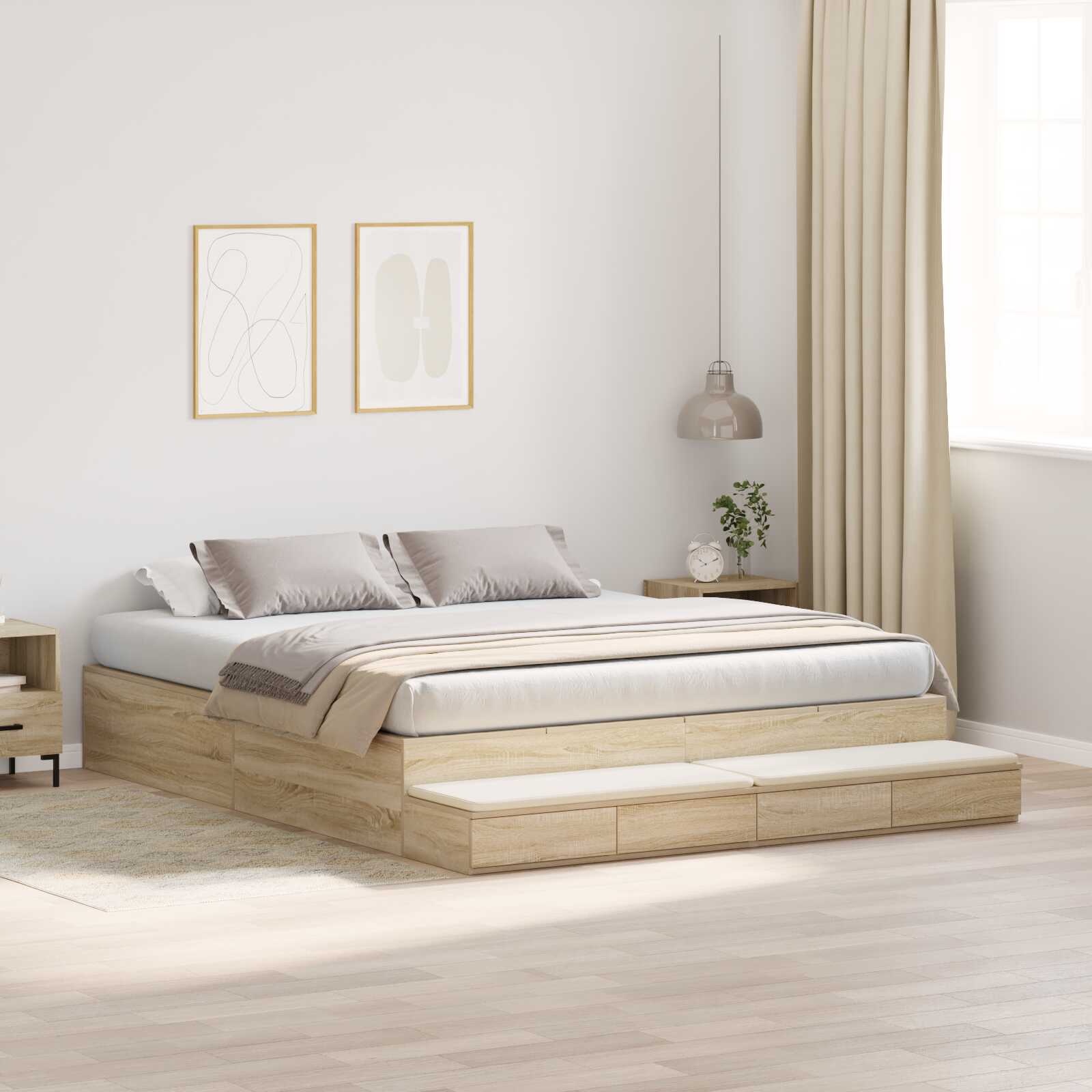 Lit coffre en bois avec rangement - matelas inclus - Modèle Naya