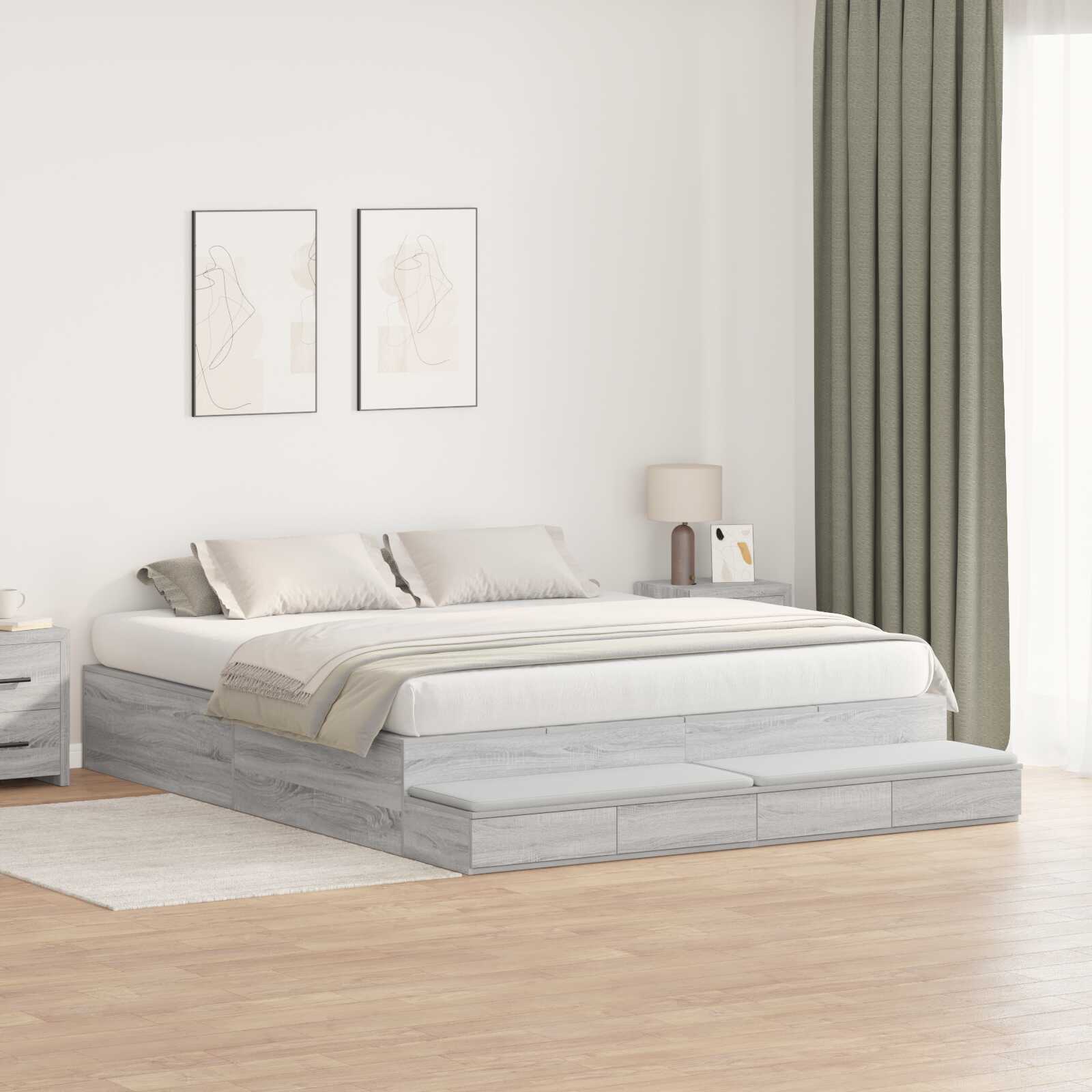 Lit coffre en bois avec rangement - matelas inclus - Modèle Naya