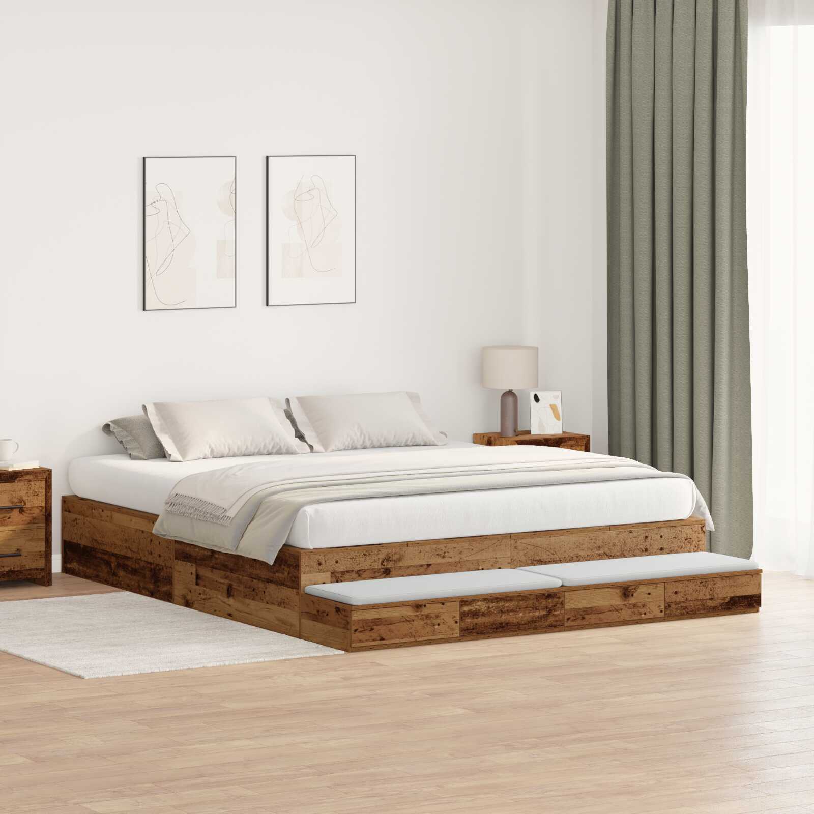 Lit coffre en bois avec rangement - matelas inclus - Modèle Naya