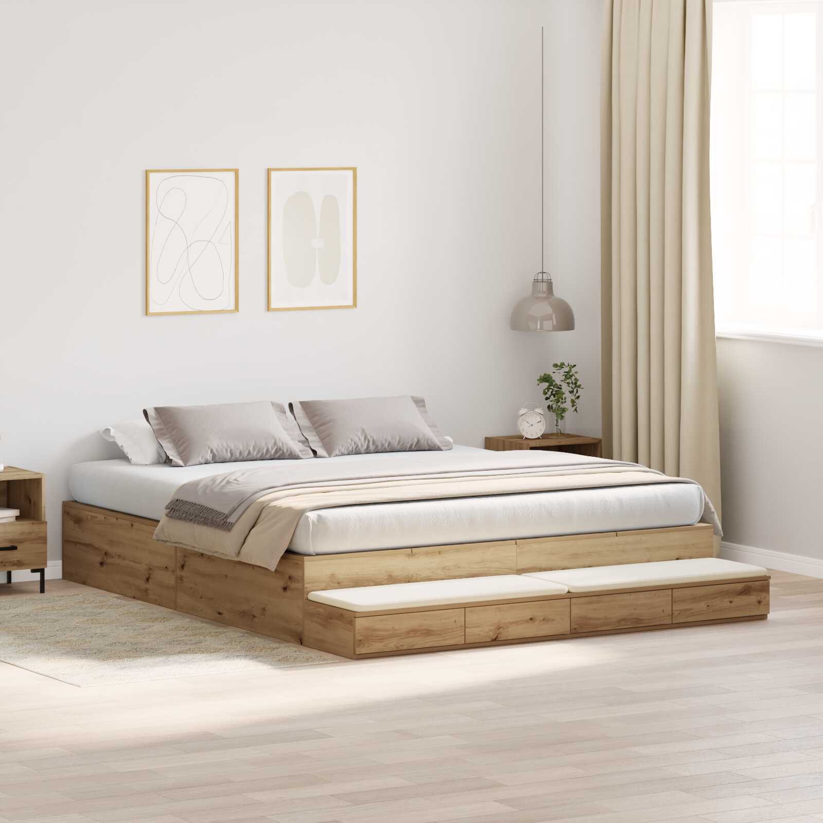 Lit coffre en bois avec rangement - matelas inclus - Modèle Naya