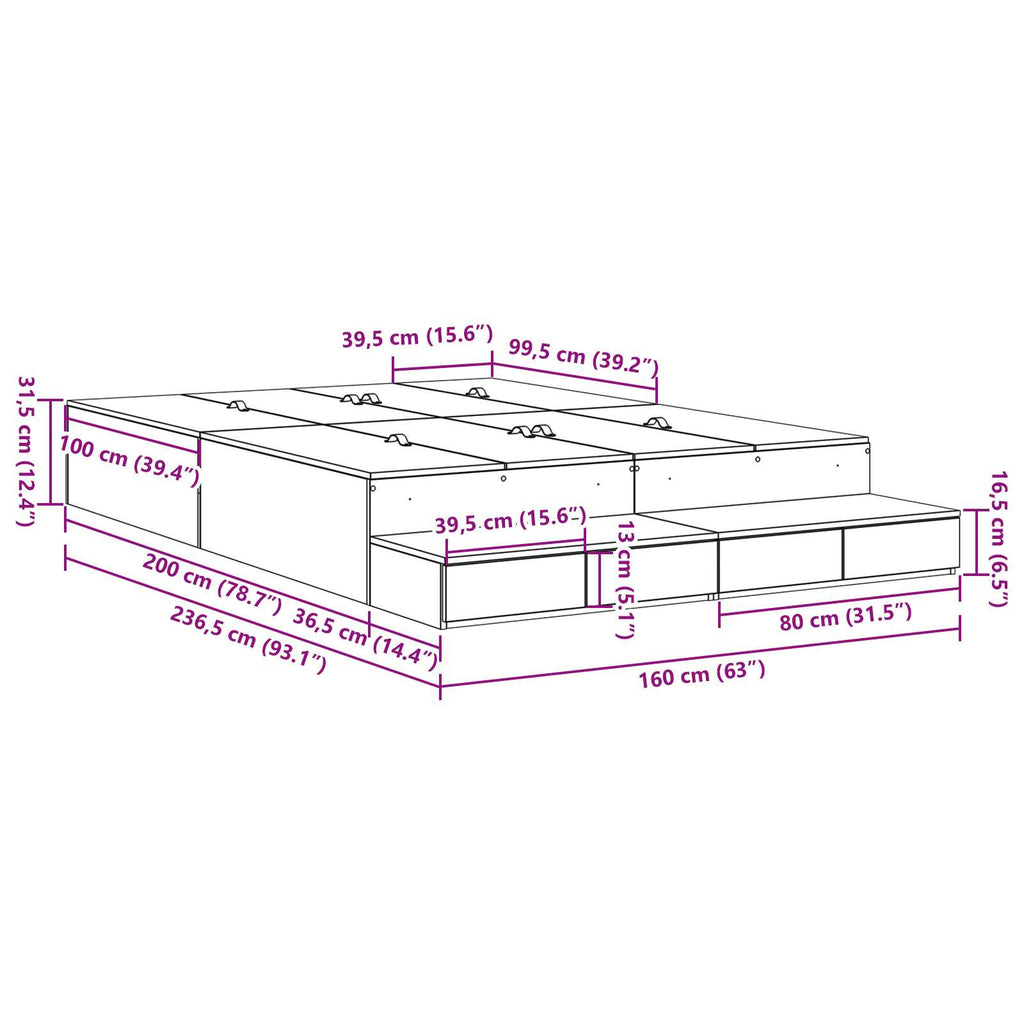 Lit coffre en bois avec rangement - matelas inclus - Modèle Naya